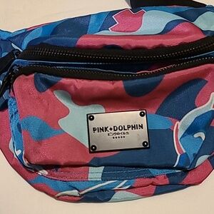 Pink + Dolphins Sling Bag Fanny Pack, Camoflage, Cross Body, Metal Buckle